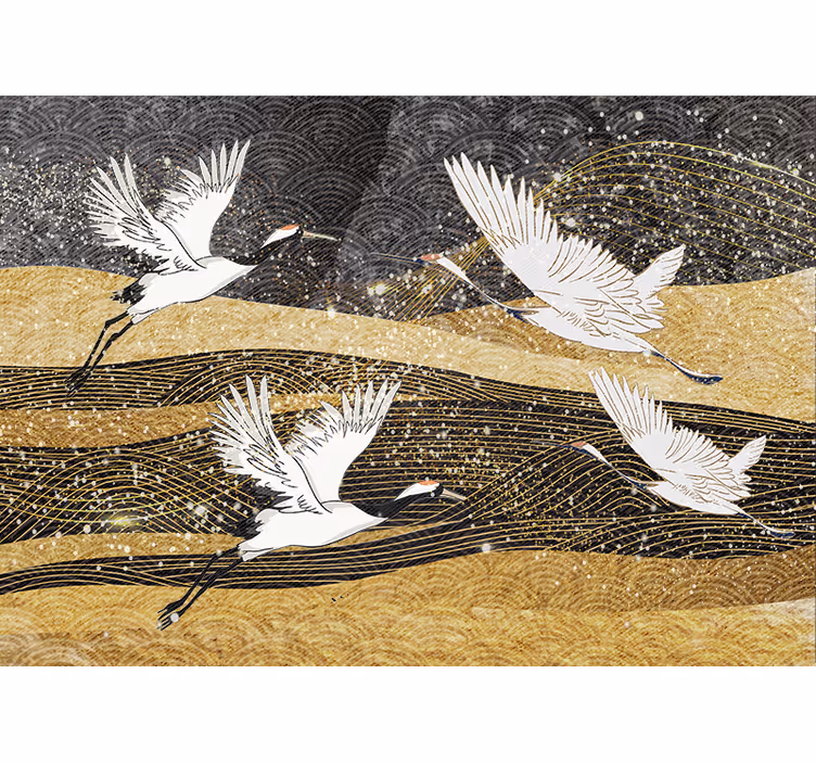 Bedroom blind with white oriental birds design - TenStickers
