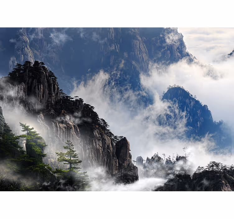 Bedroom blind foggy dark mountains evening - TenStickers