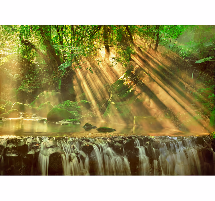 Bedroom blind beautiful forest small waterfall - TenStickers