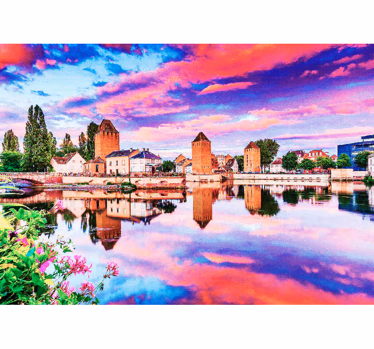 Bedroom blind pink sky reflected in water - TenStickers