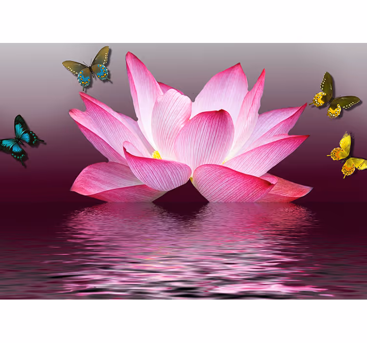 Bedroom blind with pink lotus flower and butterflies - TenStickers
