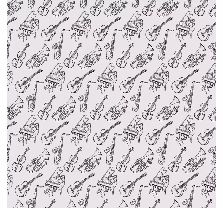 Grey blind with hand-drawn musical instruments pattern - TenStickers