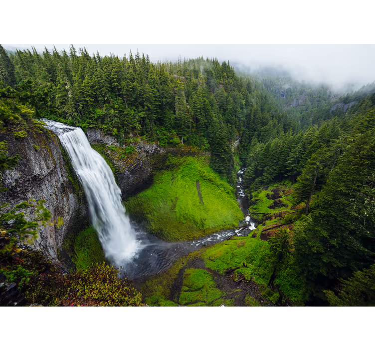 Bedroom blind peaceful waterfall in green forest - TenStickers