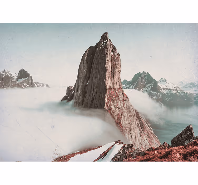 Bedroom blind mountains in fog norway - TenStickers