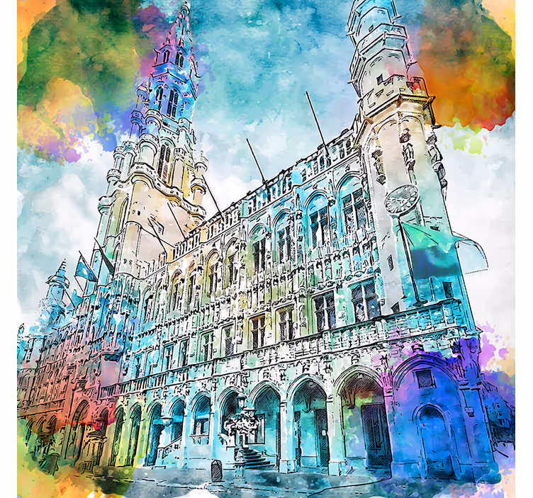 Living room blind watercolor grand place brussels - TenStickers