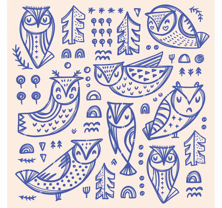 Cute blue owl face illustration bedroom blind - TenStickers