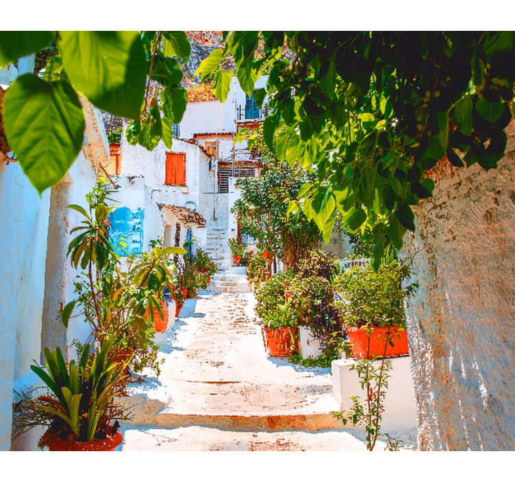 Bedroom blind beautiful old mediterranean street flowers - TenStickers