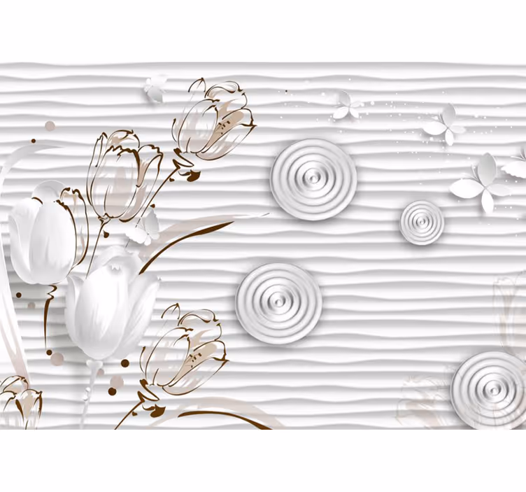 White blind with illustrated tulips and circles - TenStickers