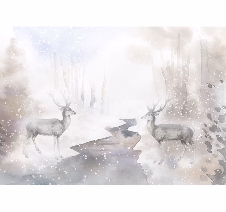 White blind artistic forest with white elk - TenStickers