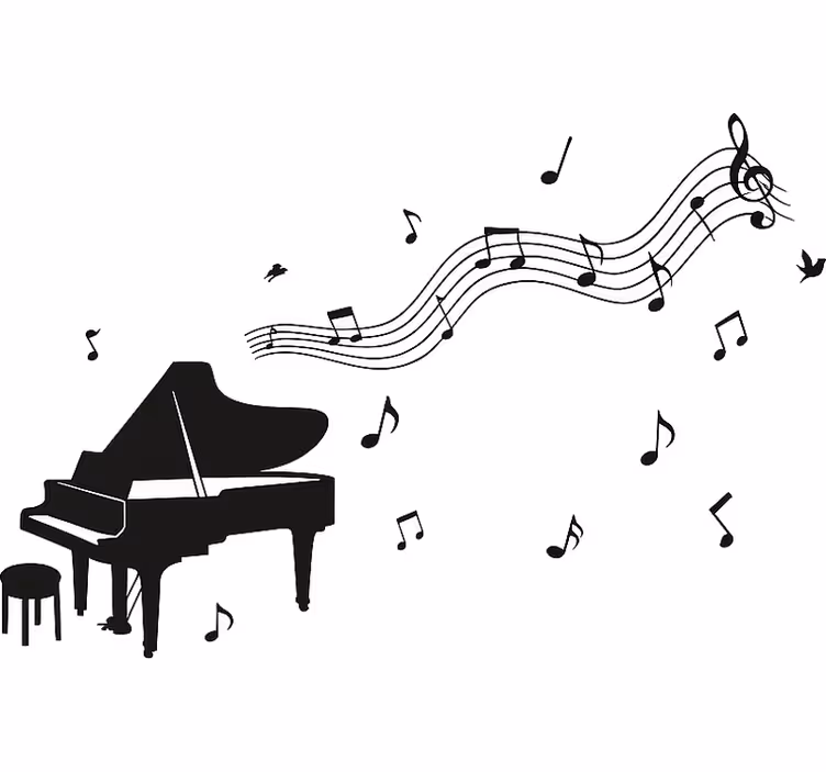 White blind piano with music notes - TenStickers