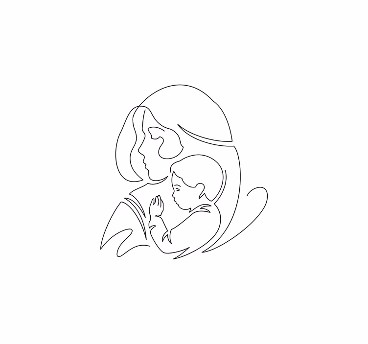 Living room blind with mother and son line drawing - TenStickers