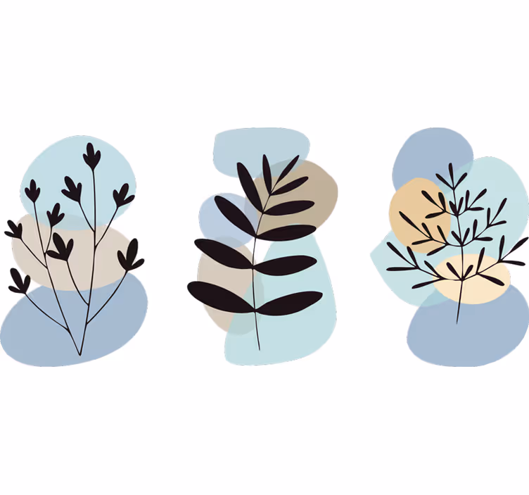 Bedroom blind with abstract plants and colored circles - TenStickers