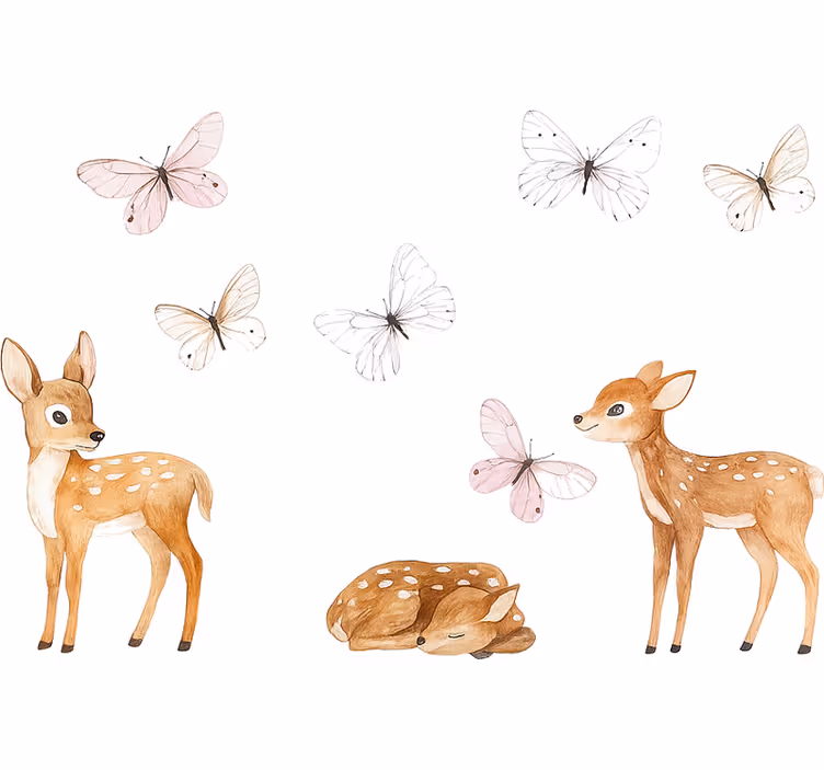 Bedroom blind featuring little deer and butterflies - TenStickers