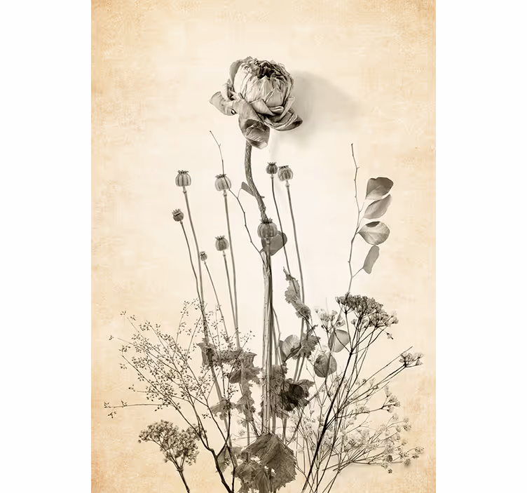 Bedroom blind with floral bouquet on beige background - TenStickers
