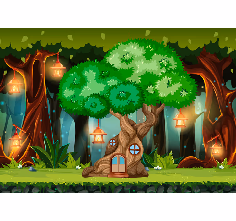 Childrens blind fantasy tree house with lanterns - TenStickers