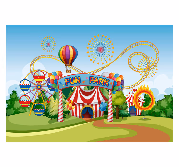 Childrens blind colorful amusement park mural - TenStickers