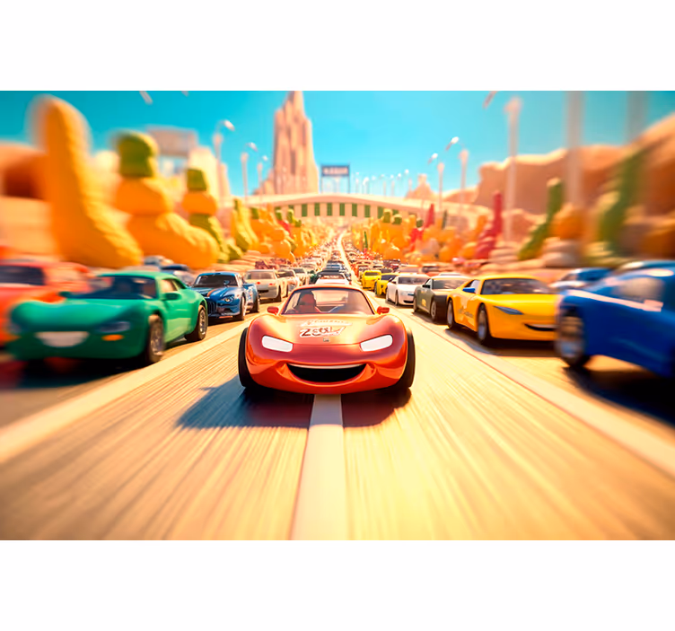 Childrens blind cartoon car race design - TenStickers