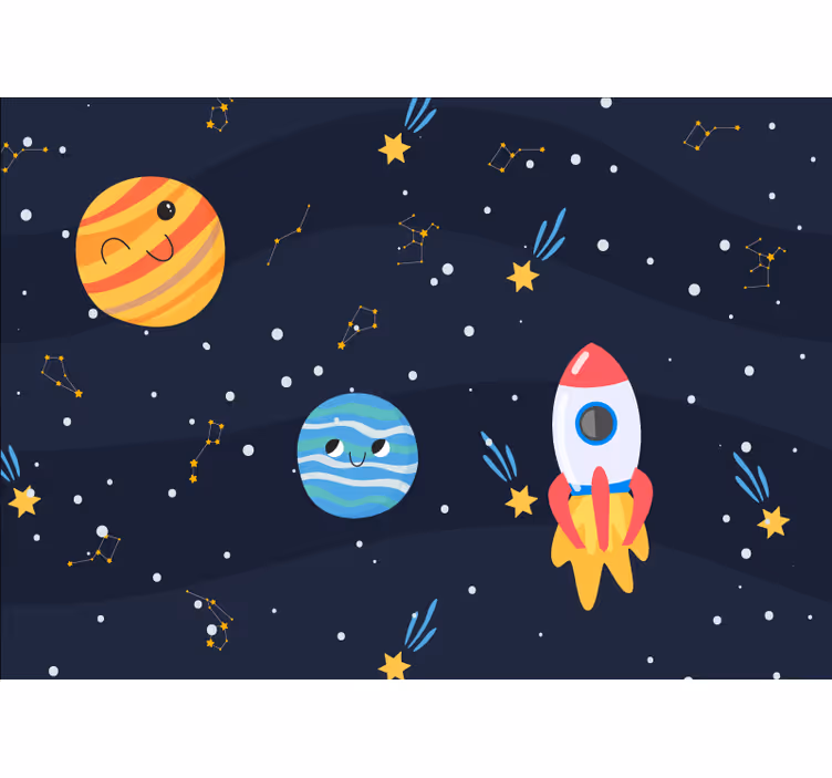 Childrens blind galaxy with spacecraft and planets - TenStickers
