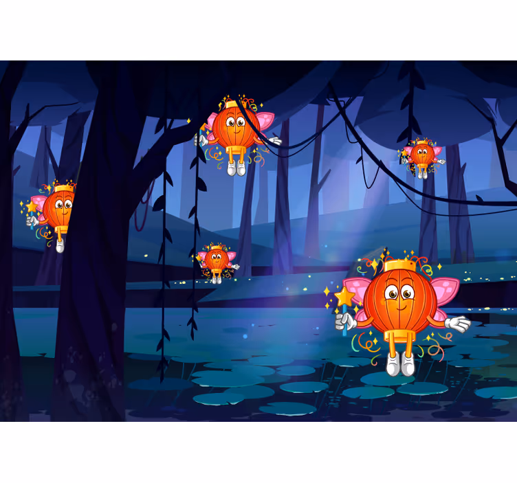 Childrens blind fantasy forest with chinese lanterns - TenStickers