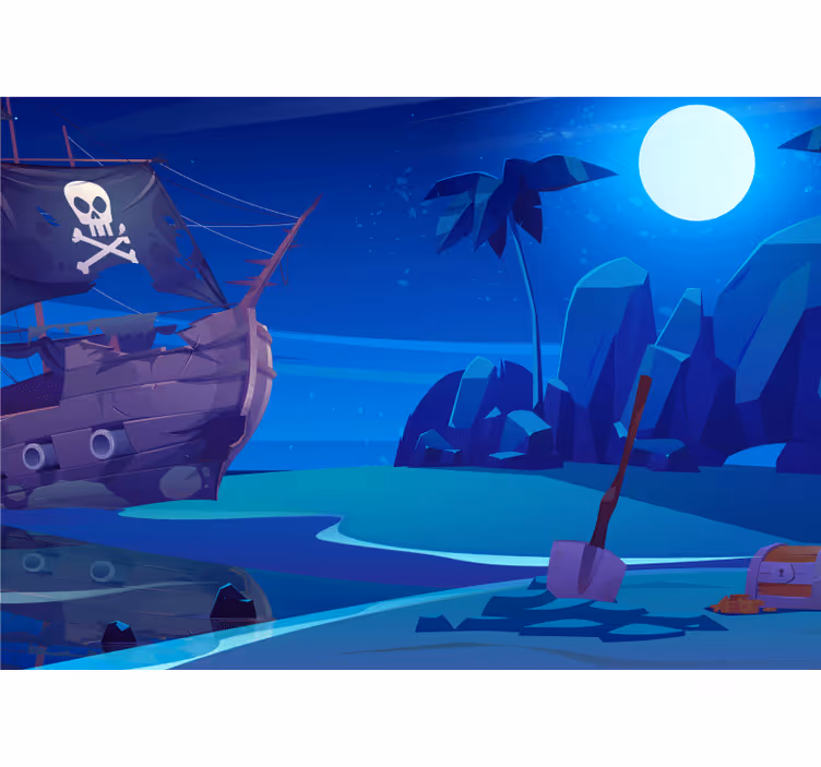 Childrens blind cartoon pirate ship at night - TenStickers