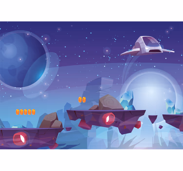 Children's blind with floating space stones and spaceship - TenStickers