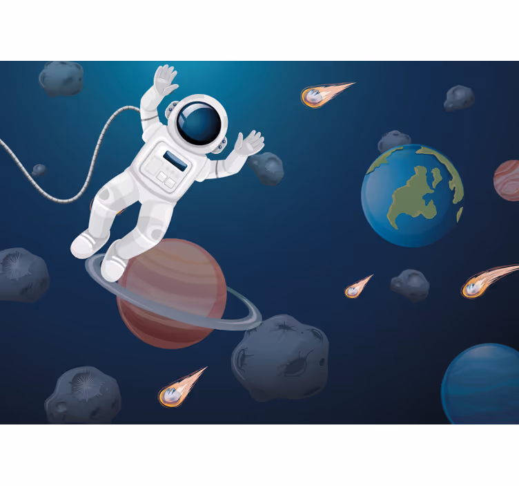 Childrens blind featuring floating spaceman cartoon - TenStickers