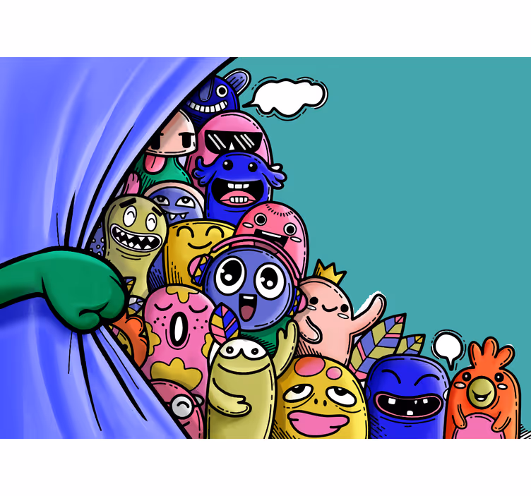 Childrens blind featuring playful monster curtains - TenStickers