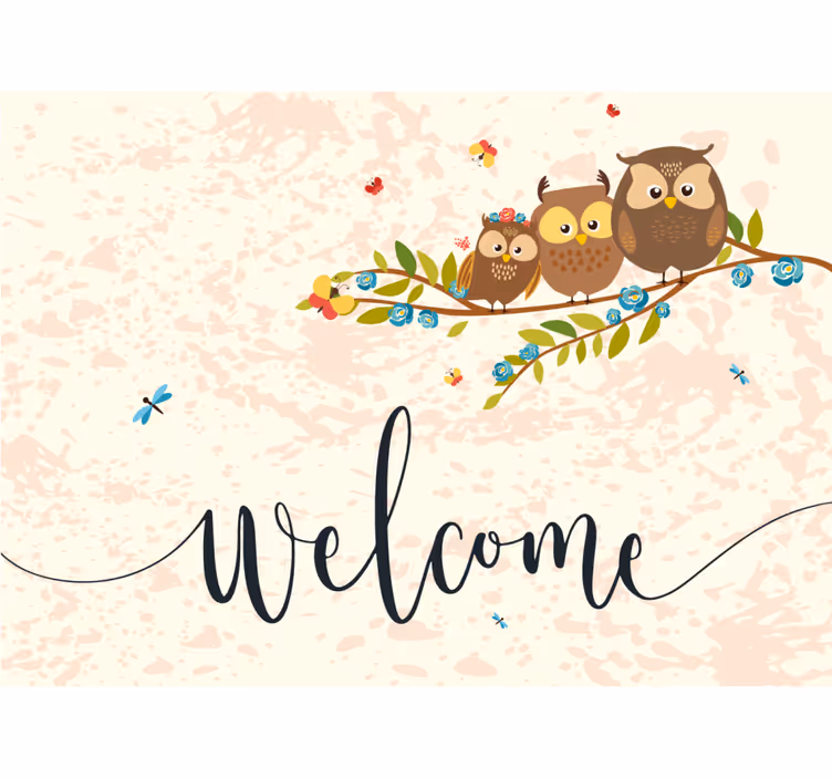 Childrens blind with 3 owls and welcome text - TenStickers