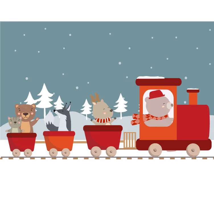 Childrens blind featuring kids animals on train - TenStickers