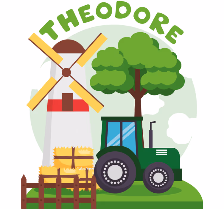 Childrens blind green tractor on hill with clouds - TenStickers
