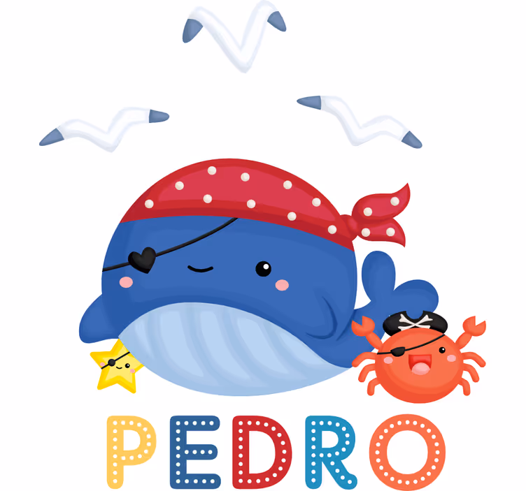 Childrens blind cute blue pirate whale - TenStickers