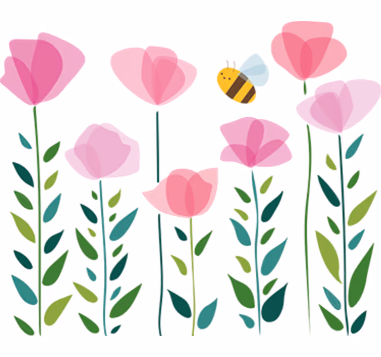 Childrens blind with pink flowers and bee - TenStickers