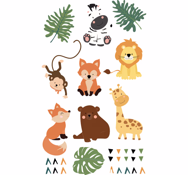 Children's blind featuring cute wild animals and leaves - TenStickers
