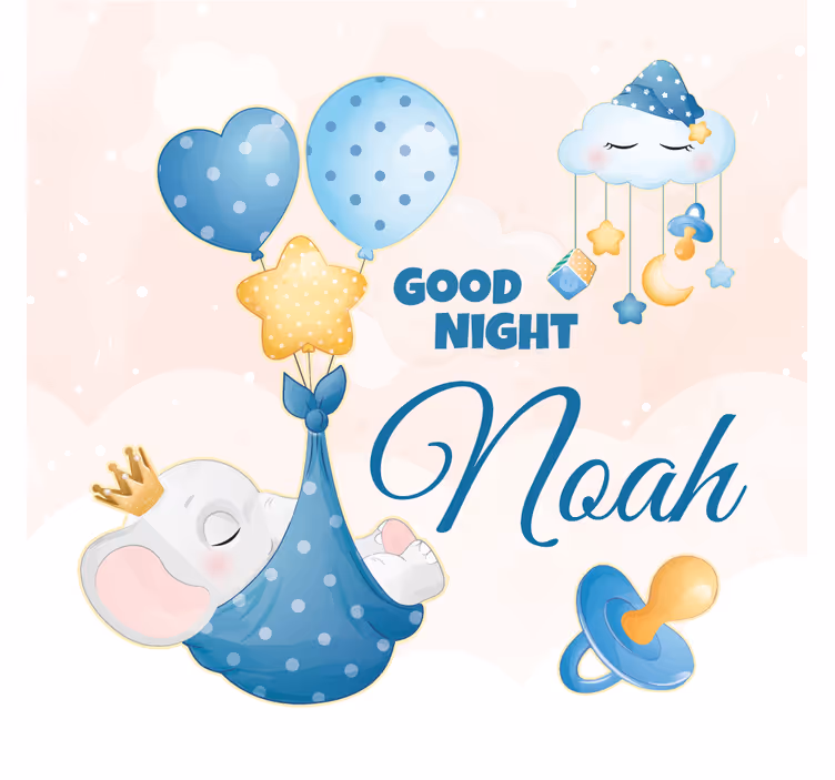 Childrens blind cute elephant for boy with name - TenStickers