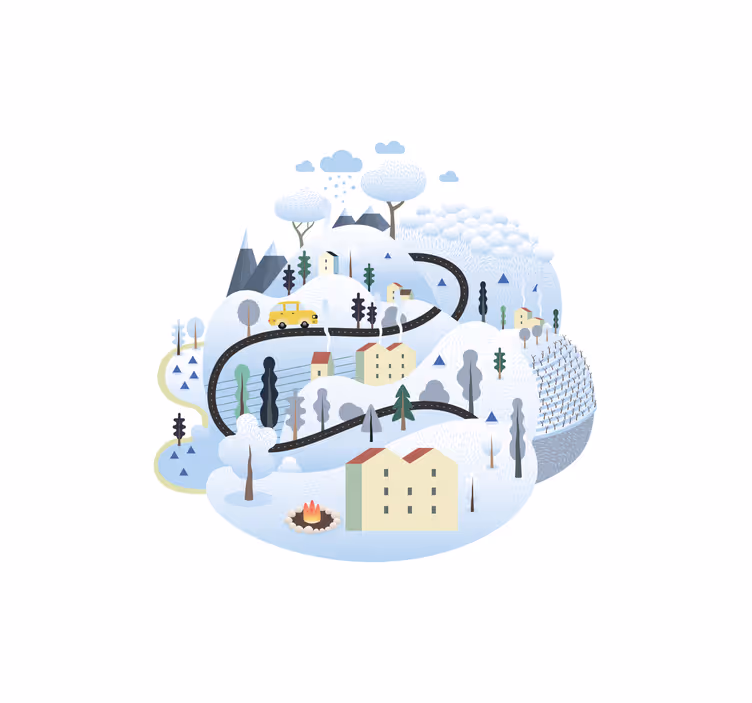 Childrens blind in grey village with mountains - TenStickers