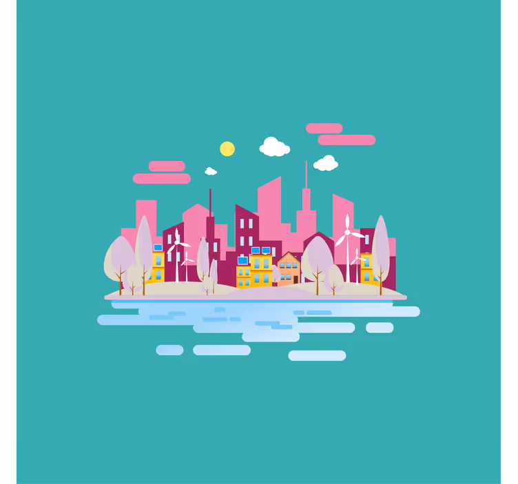 Childrens blind pink city by the sea - TenStickers