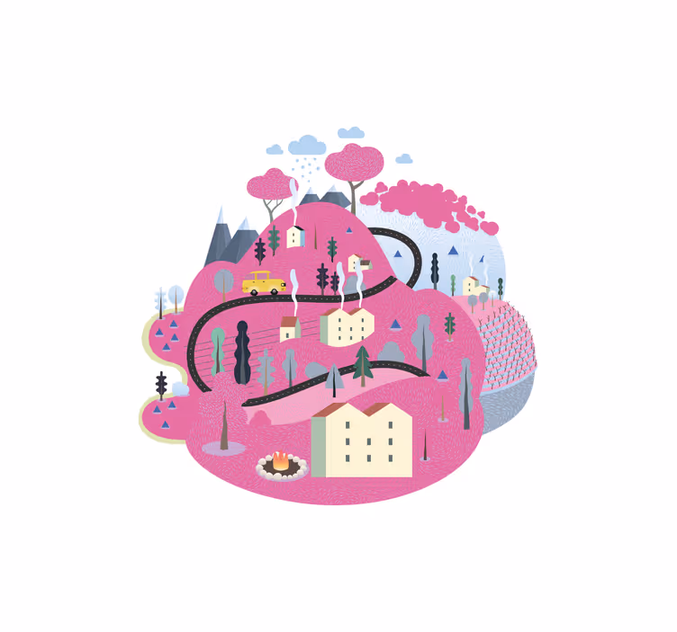 Childrens blind pink mountains with houses - TenStickers