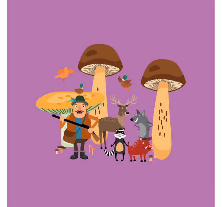 Childrens blind birds in mushroom forest - TenStickers