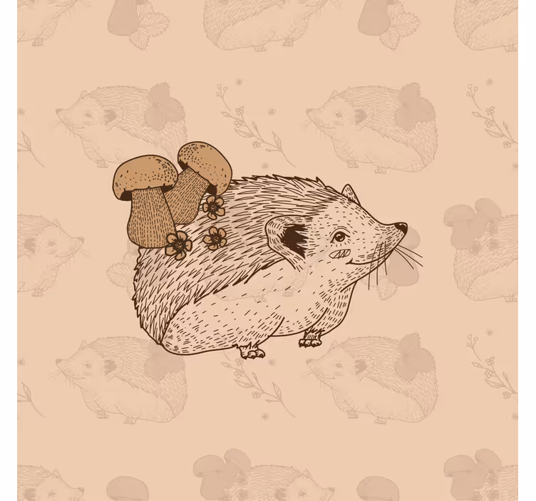 Childrens blind sketch of cute baby hedgehog and mushrooms - TenStickers