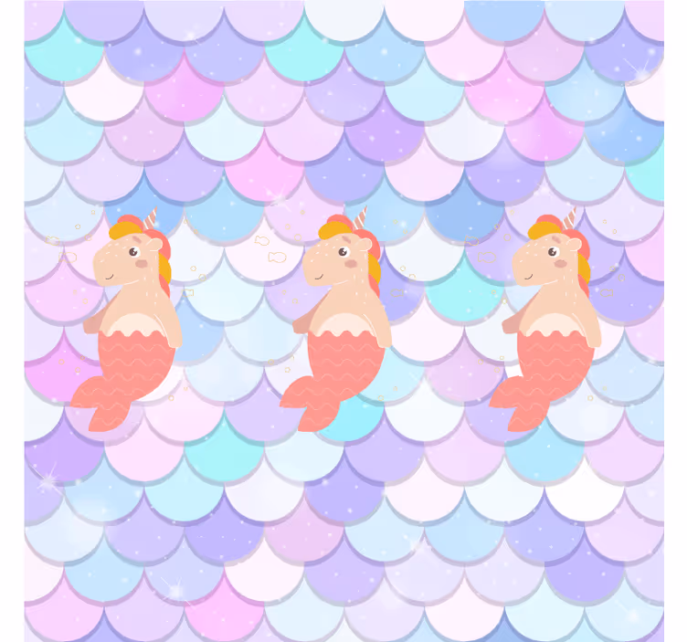 Childrens blind unicorn mermaids with fish scales background - TenStickers