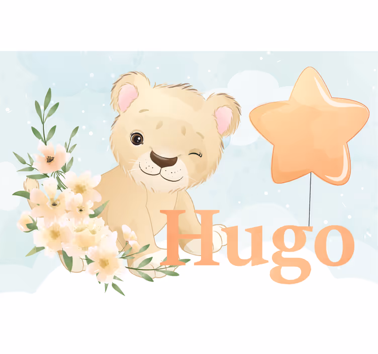 Childrens blind cute lion for boy with name - TenStickers