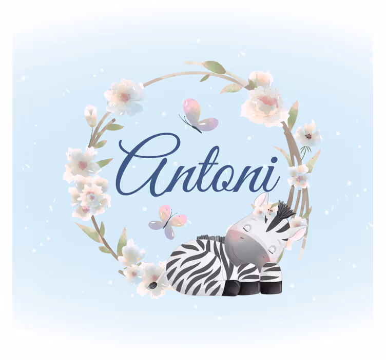 Cute animals zebra with name childrens blind - TenStickers