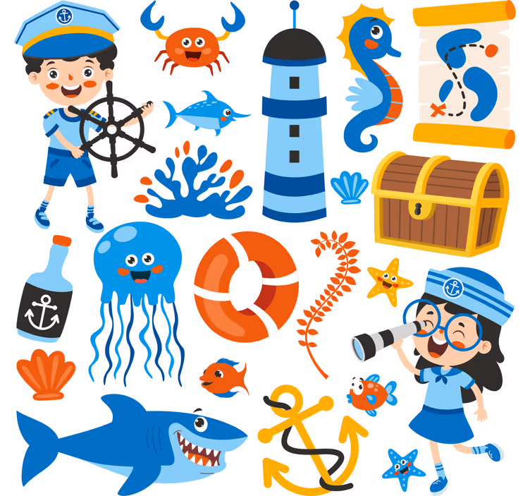 Childrens blind pirate and sea creatures - TenStickers