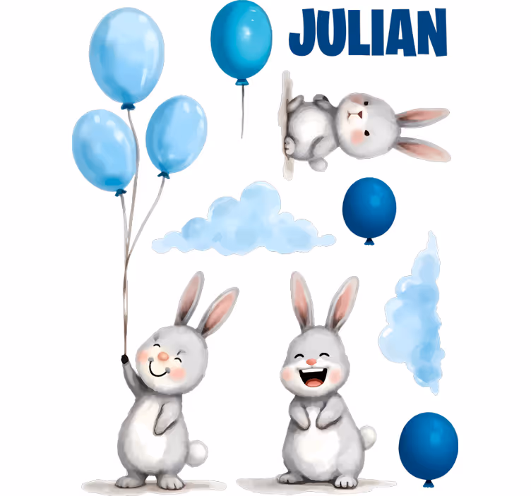 Childrens blind with blue balloons and bunnies - TenStickers