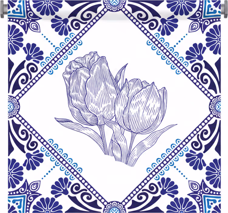 Kitchen blind with delft blue tulips design - TenStickers