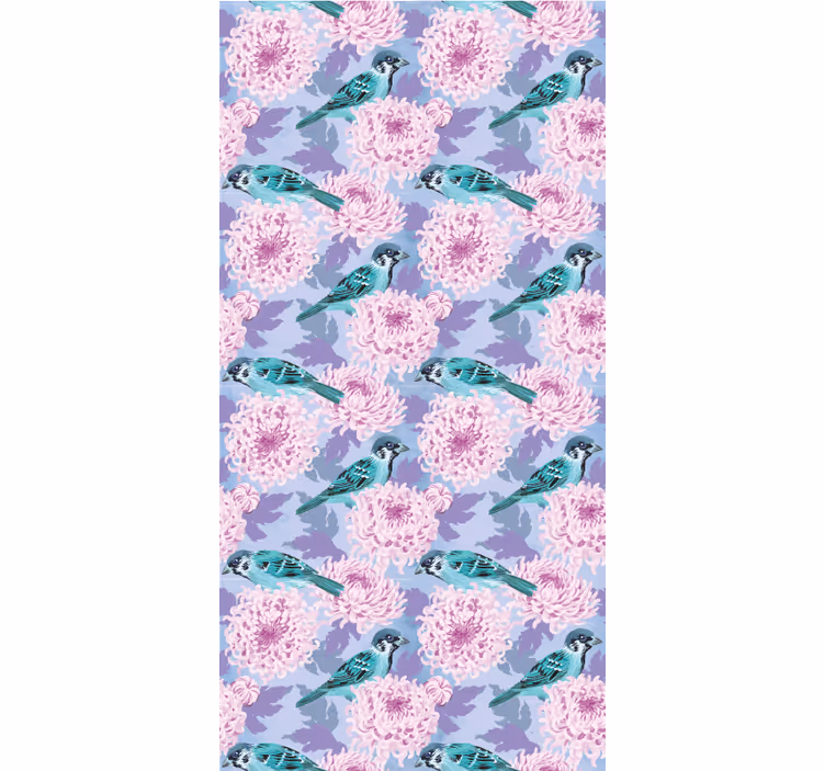 Kitchen blind with pink garden flowers and birds - TenStickers