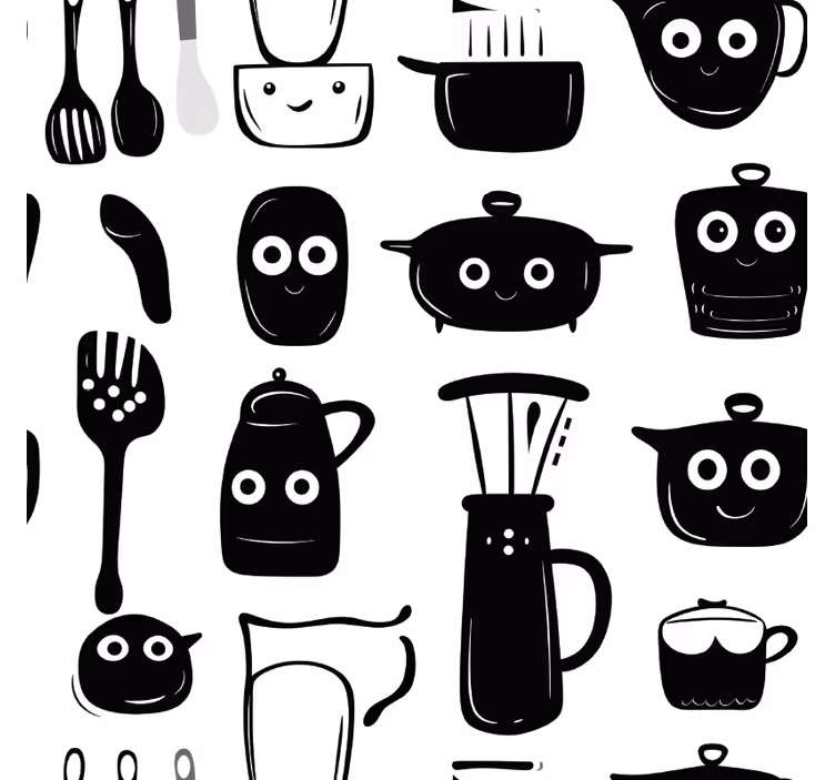 Kitchen blind with drawn black utensils - TenStickers
