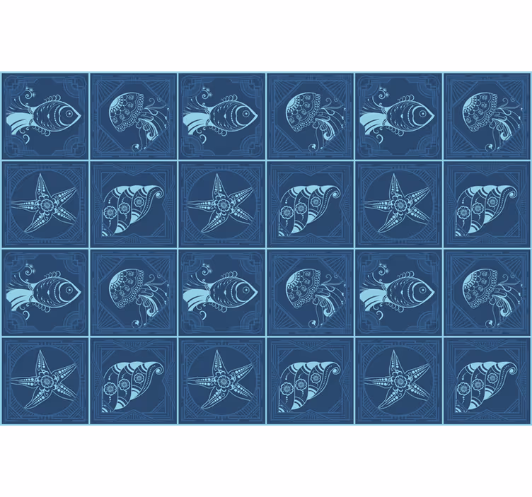 Blue blind decorative sea life tiles - TenStickers