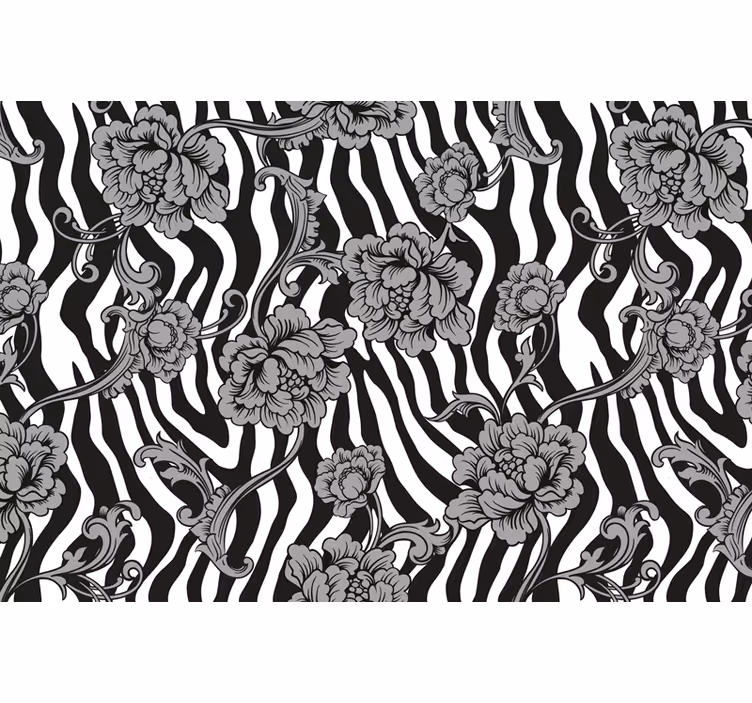 Black blind with zebra print and ornamental flowers - TenStickers
