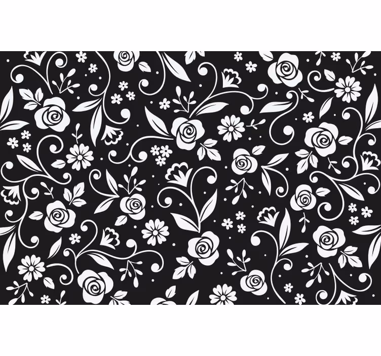 Black blind with abstract white floral design - TenStickers